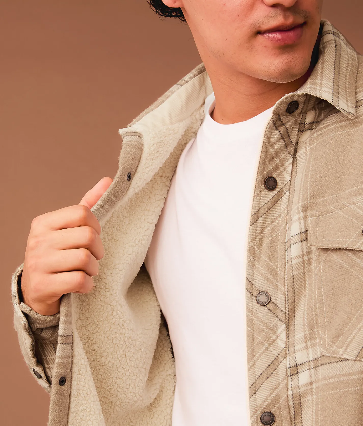 Tops|Coats & Jackets | Outpost Makers Plaid Sherpa Shacket Cream