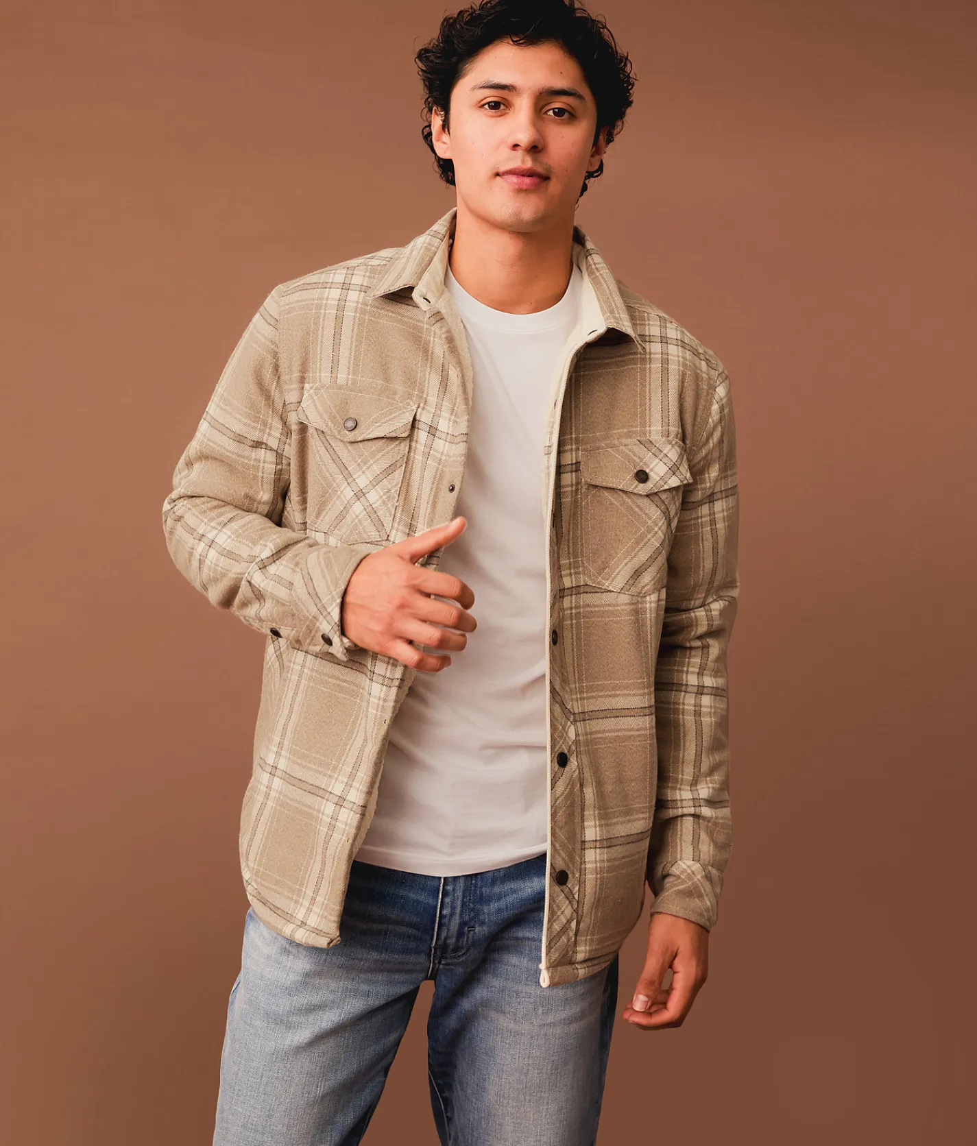 Tops|Coats & Jackets | Outpost Makers Plaid Sherpa Shacket Cream