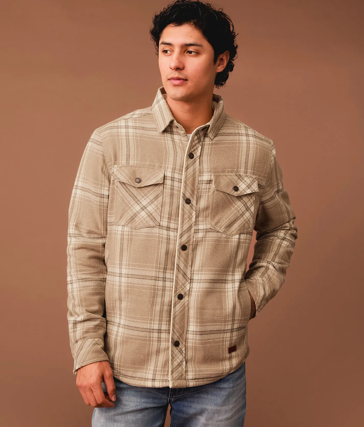 Tops|Coats & Jackets | Outpost Makers Plaid Sherpa Shacket Cream