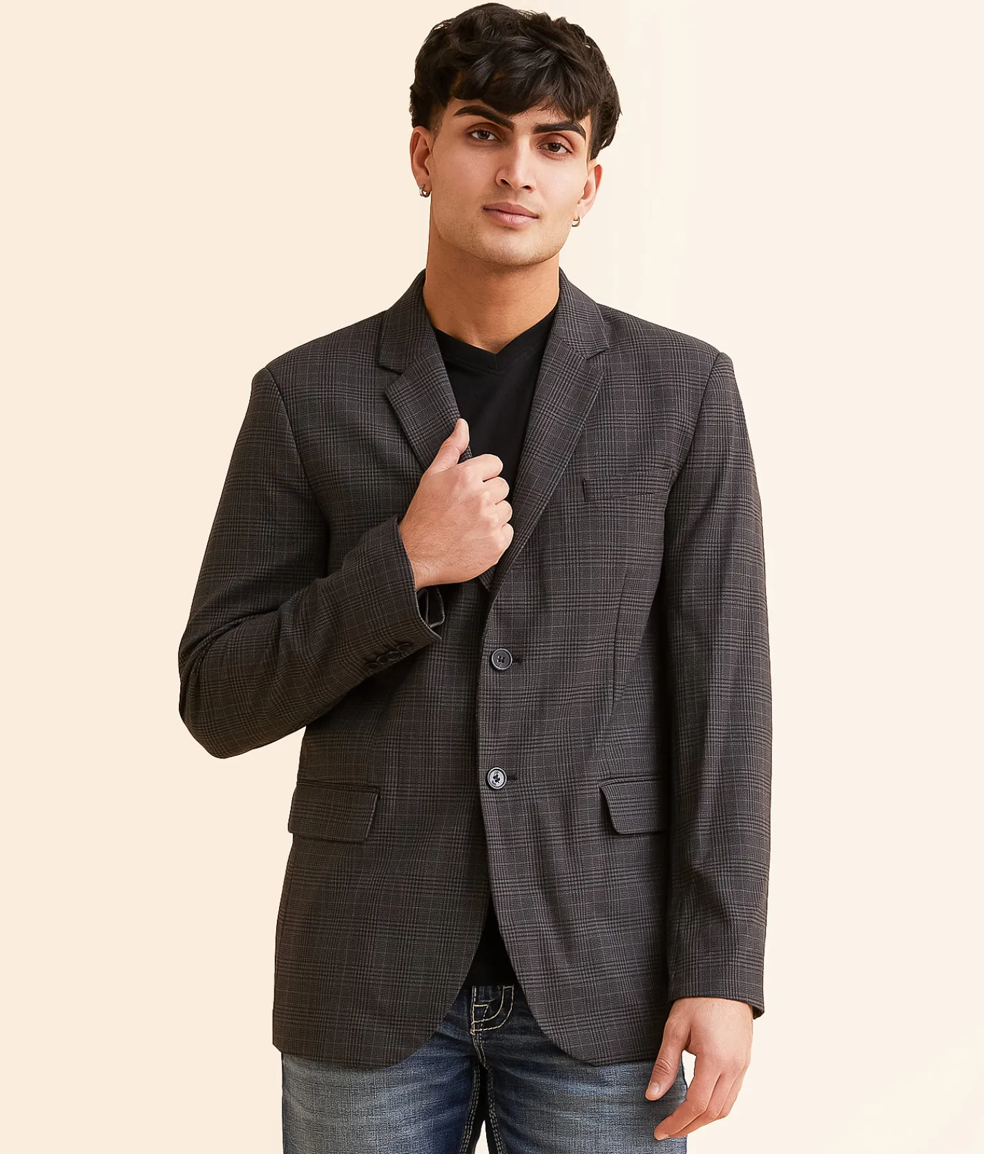 Rock & Roll Denim Plaid Sport Coat Black Hot
