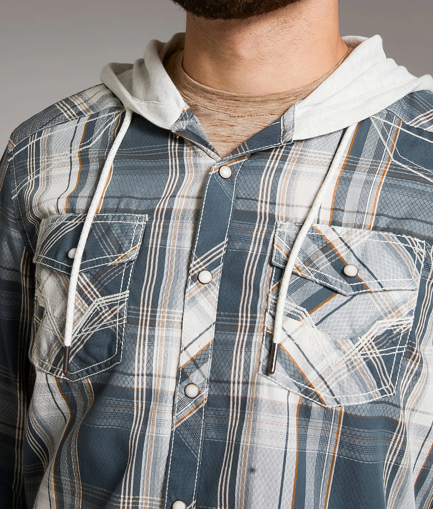 Tops | BKE Plaid Standard Hooded Shirt Blue Cream