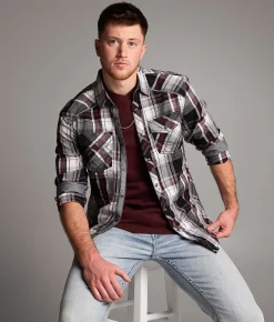 Tops | BKE Plaid Standard Shirt Black White Red
