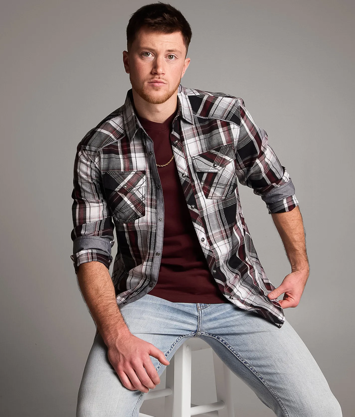 Tops | BKE Plaid Standard Shirt Black White Red