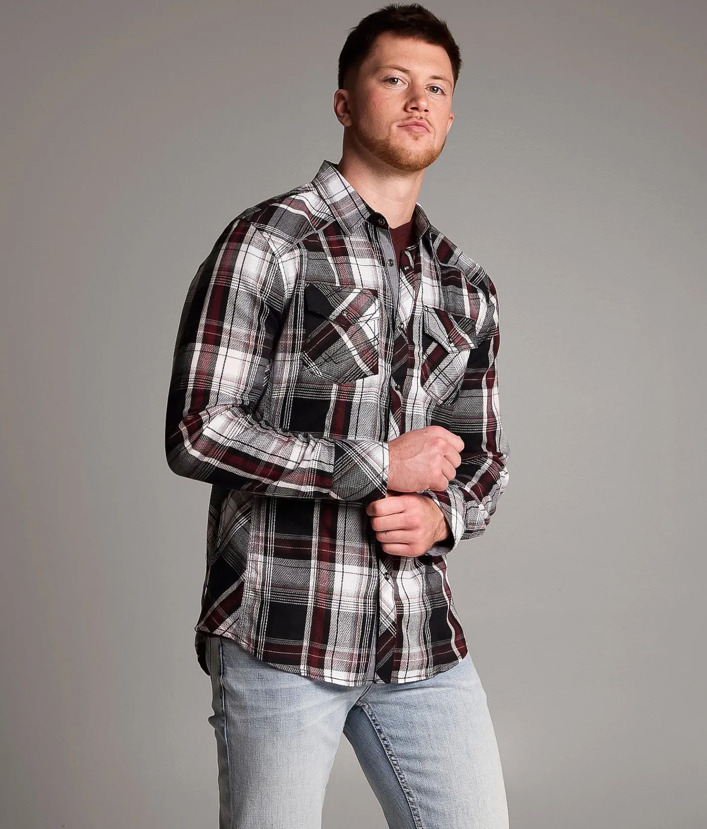 Tops | BKE Plaid Standard Shirt Black White Red