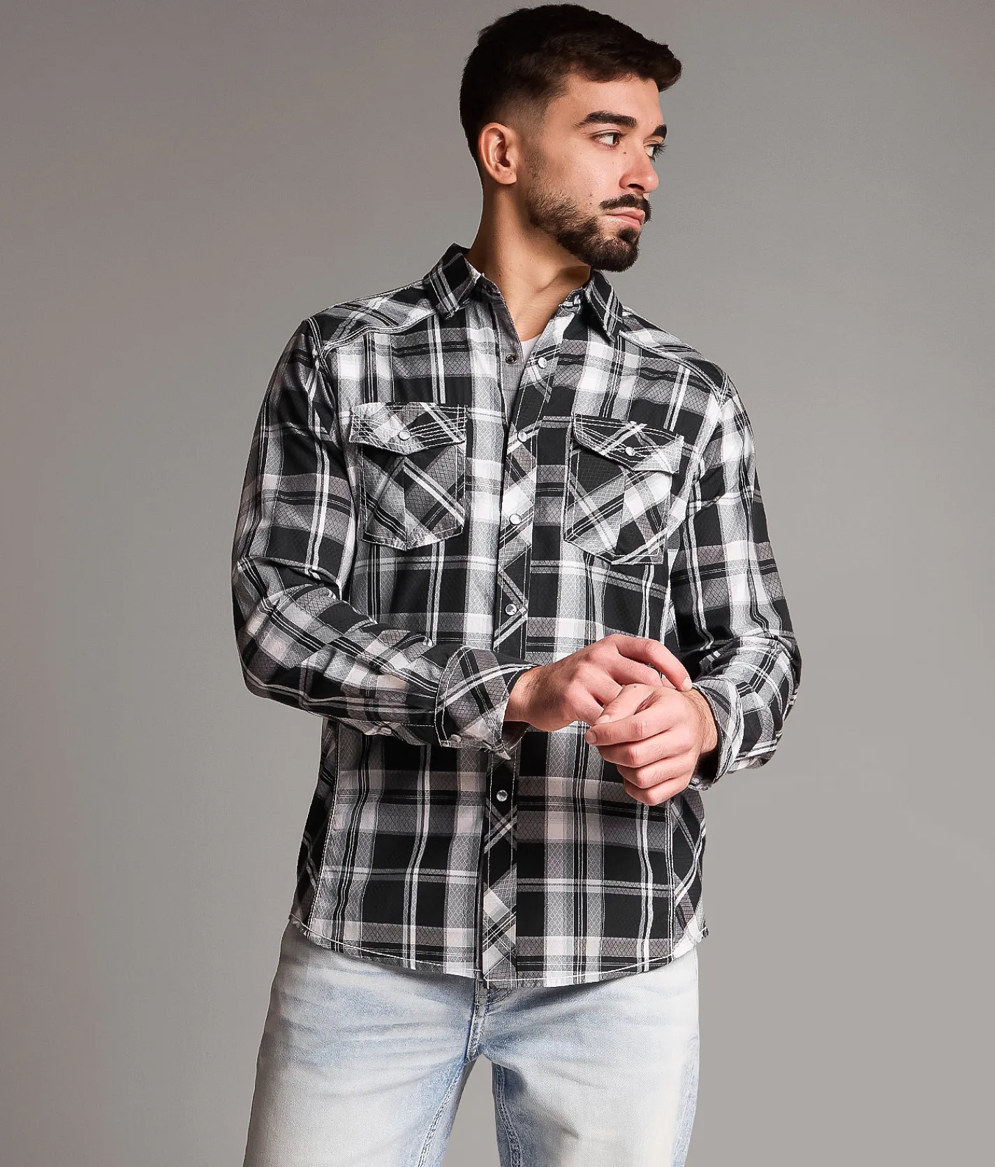 BKE Plaid Standard Shirt Black Blue