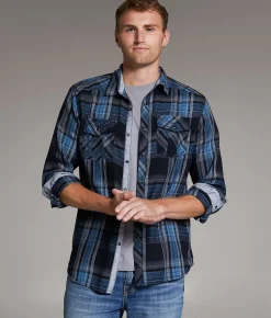 Tops | BKE Plaid Standard Shirt Black Blue