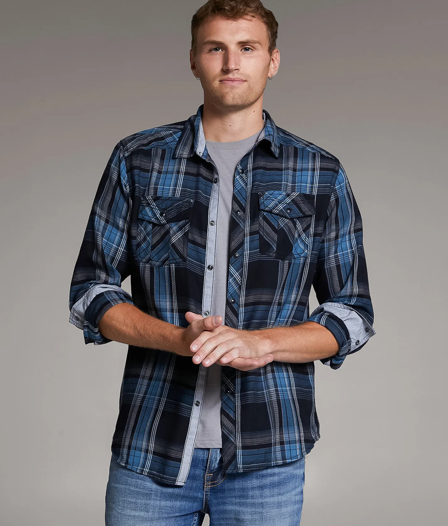 Tops | BKE Plaid Standard Shirt Black Blue