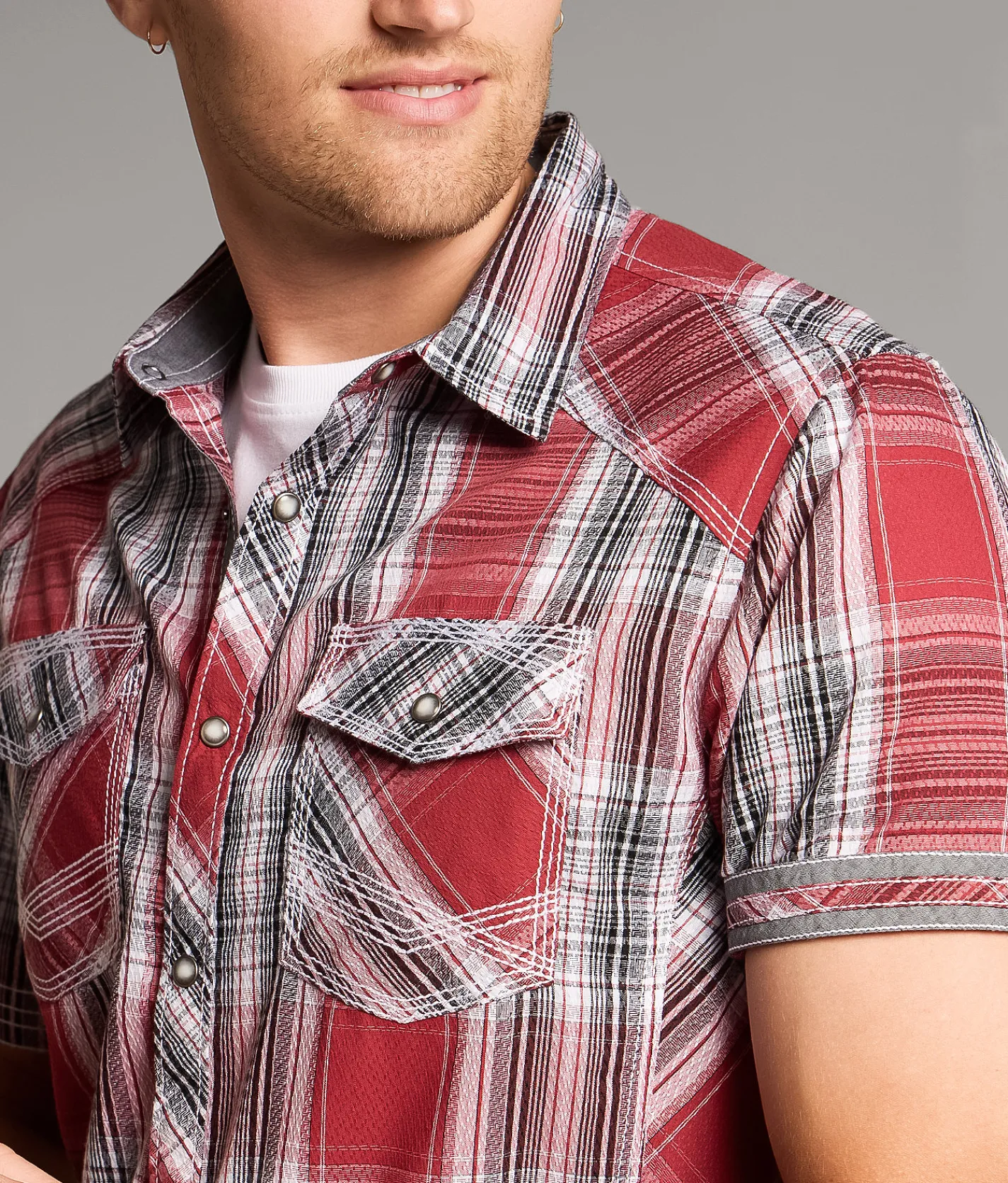 Tops | BKE Plaid Standard Shirt Red Black White
