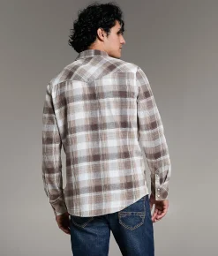 BKE Vintage Plaid Standard Shirt Brown Cream Hot