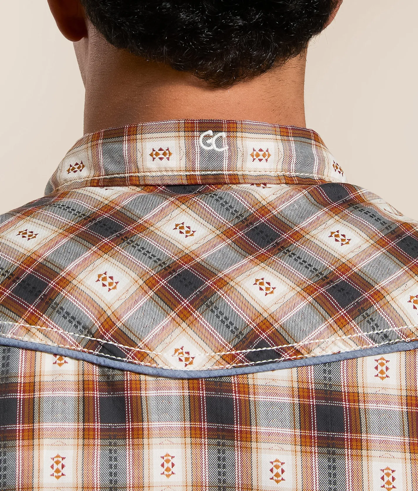 Tops | Gentry County Plaid Standard Shirt Tan Grey