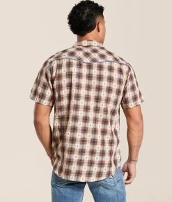 Tops | Gentry County Plaid Standard Shirt Tan Grey