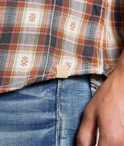 Tops | Gentry County Plaid Standard Shirt Tan Grey