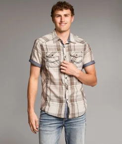 Tops | BKE Plaid Standard Shirt Cream Brown