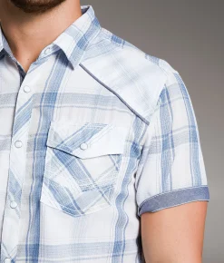 Tops | BKE Plaid Standard Shirt White Blue Tan