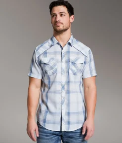 Tops | BKE Plaid Standard Shirt White Blue Tan