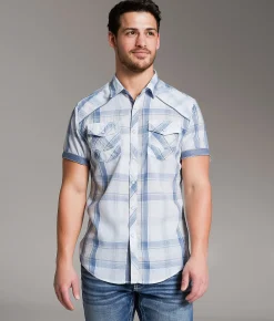 Tops | BKE Plaid Standard Shirt White Blue Tan