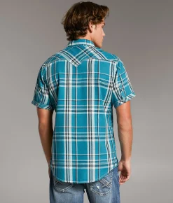 BKE Vintage Plaid Standard Shirt Teal Sale