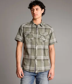 BKE Plaid Standard Shirt Green White