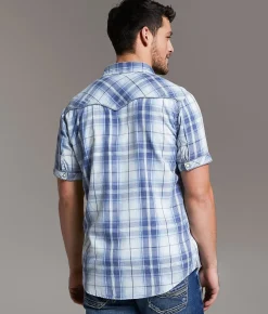 BKE Vintage Plaid Standard Shirt Blue White Navy Best