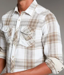 Tops | BKE Plaid Standard Shirt Off White Tan