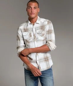 Tops | BKE Plaid Standard Shirt Off White Tan