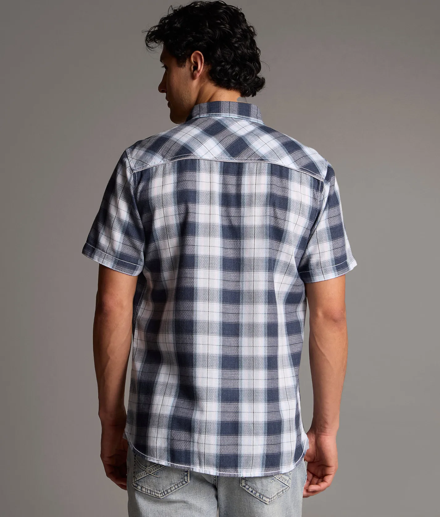 Tops | BKE Plaid Standard Shirt Navy White