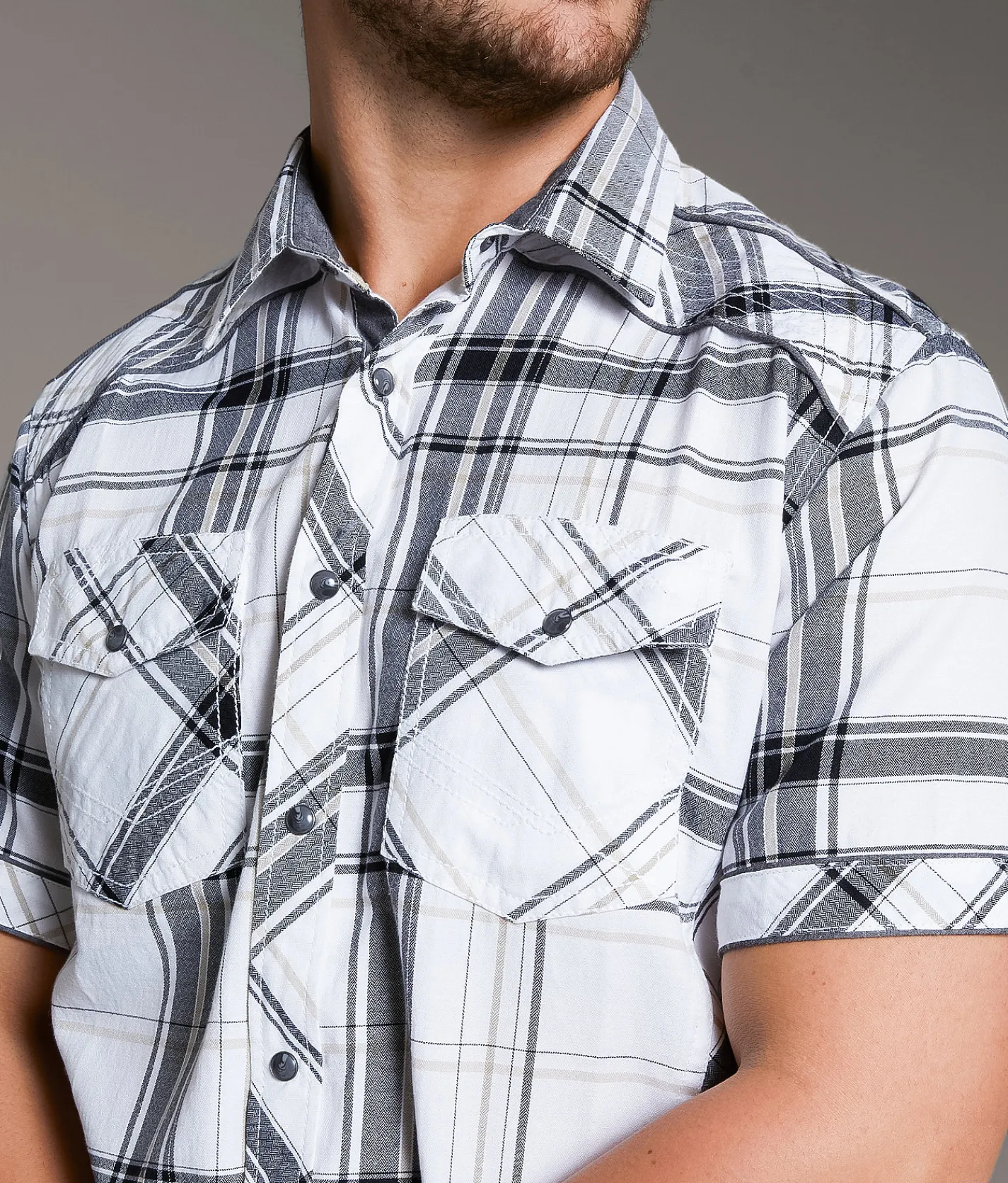 BKE Plaid Standard Shirt White Black Tan Sale