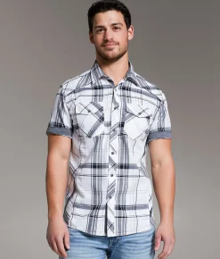 BKE Plaid Standard Shirt White Black Tan Sale