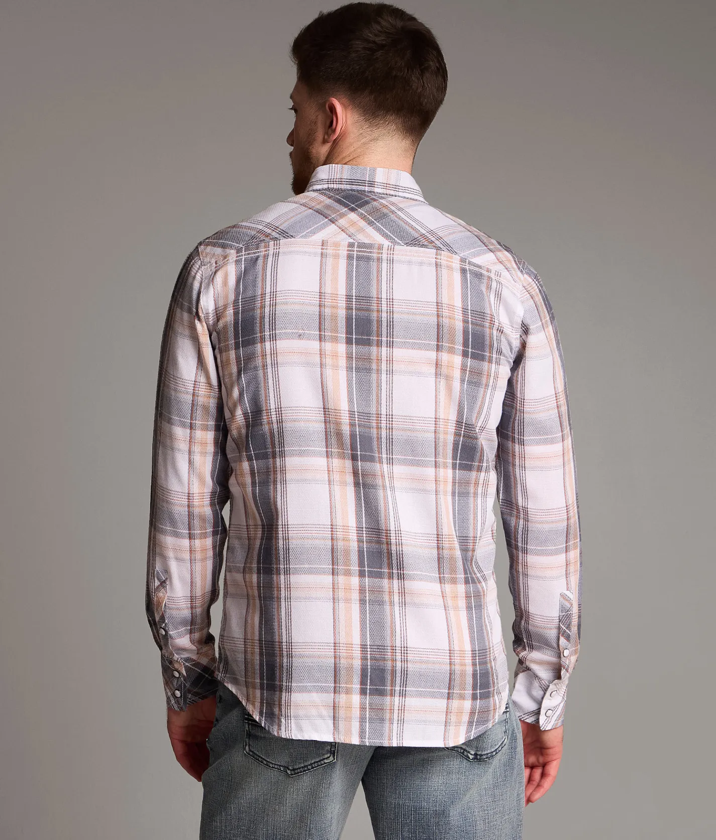 Tops | BKE Plaid Standard Shirt White Navy Orange