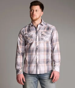 Tops | BKE Plaid Standard Shirt White Navy Orange