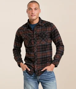 Tops | Reclaim Plaid Standard Shirt Black Orange