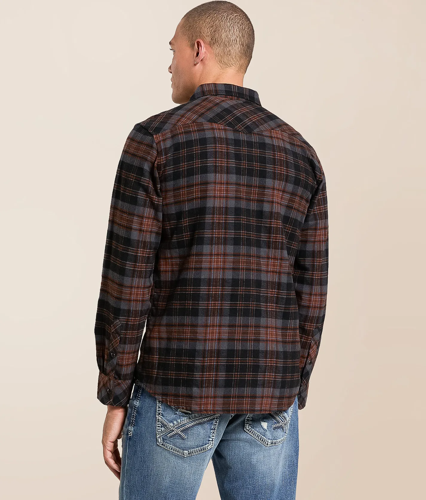 Tops | Reclaim Plaid Standard Shirt Black Orange