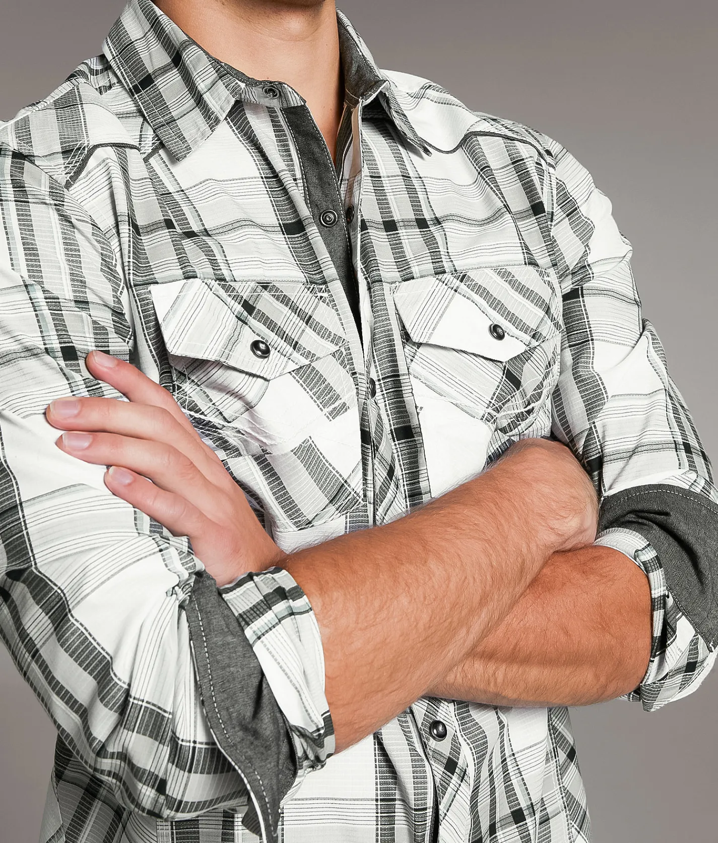Tops | BKE Plaid Standard Shirt White Grey Mint