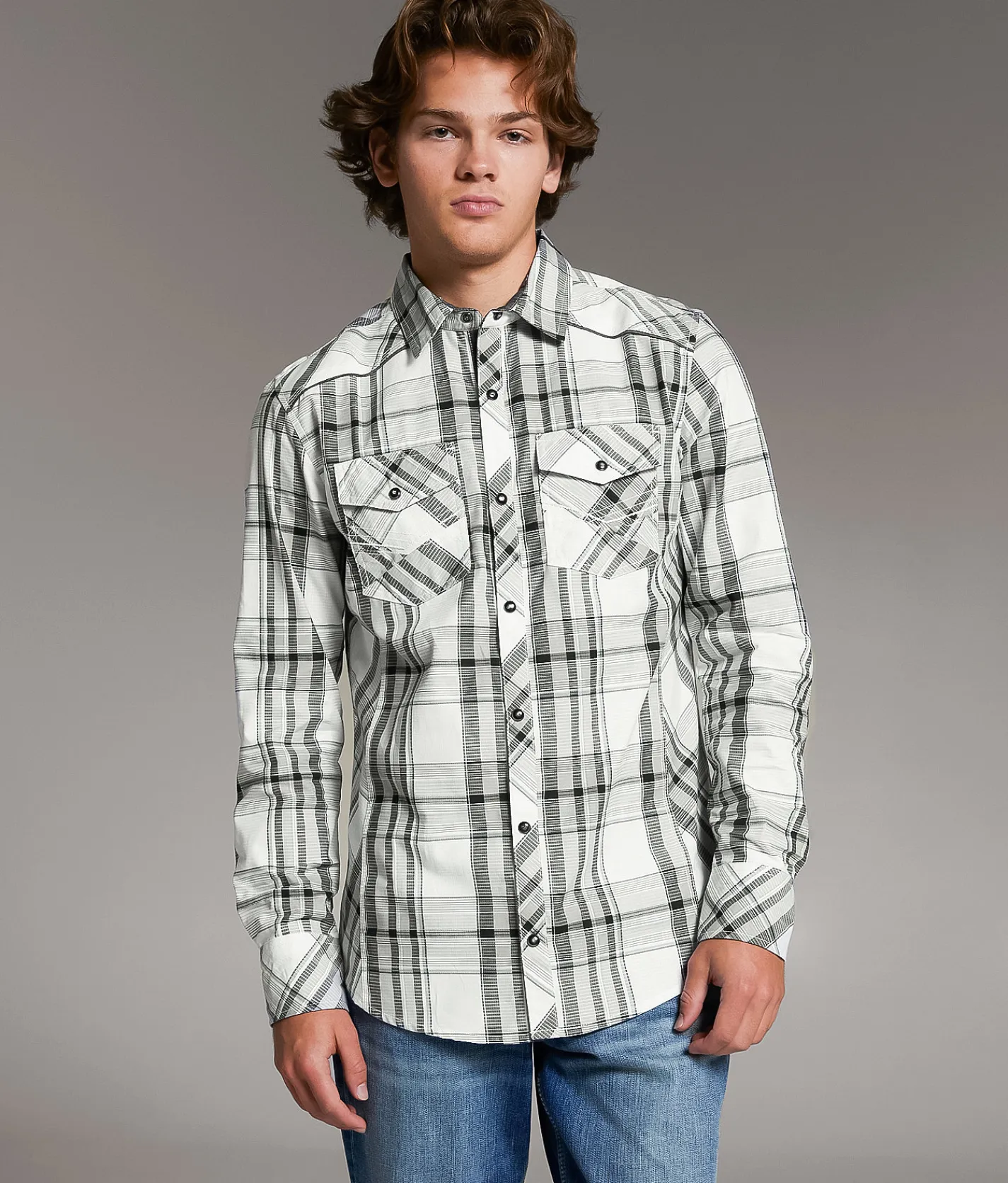 Tops | BKE Plaid Standard Shirt White Grey Mint