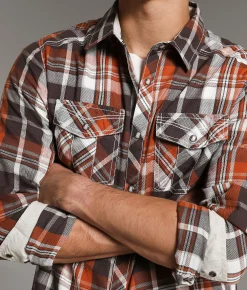 Tops | BKE Plaid Standard Shirt Brown Rusty Orange