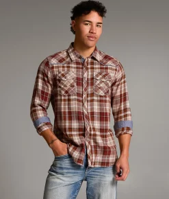Tops | BKE Plaid Standard Shirt Brown Rust