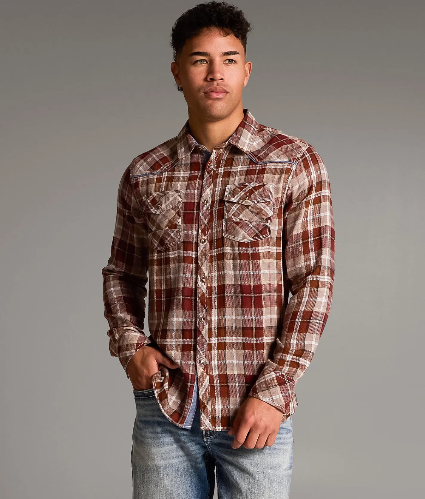 Tops | BKE Plaid Standard Shirt Brown Rust
