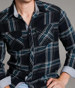 Tops | BKE Plaid Standard Shirt Black White Teal