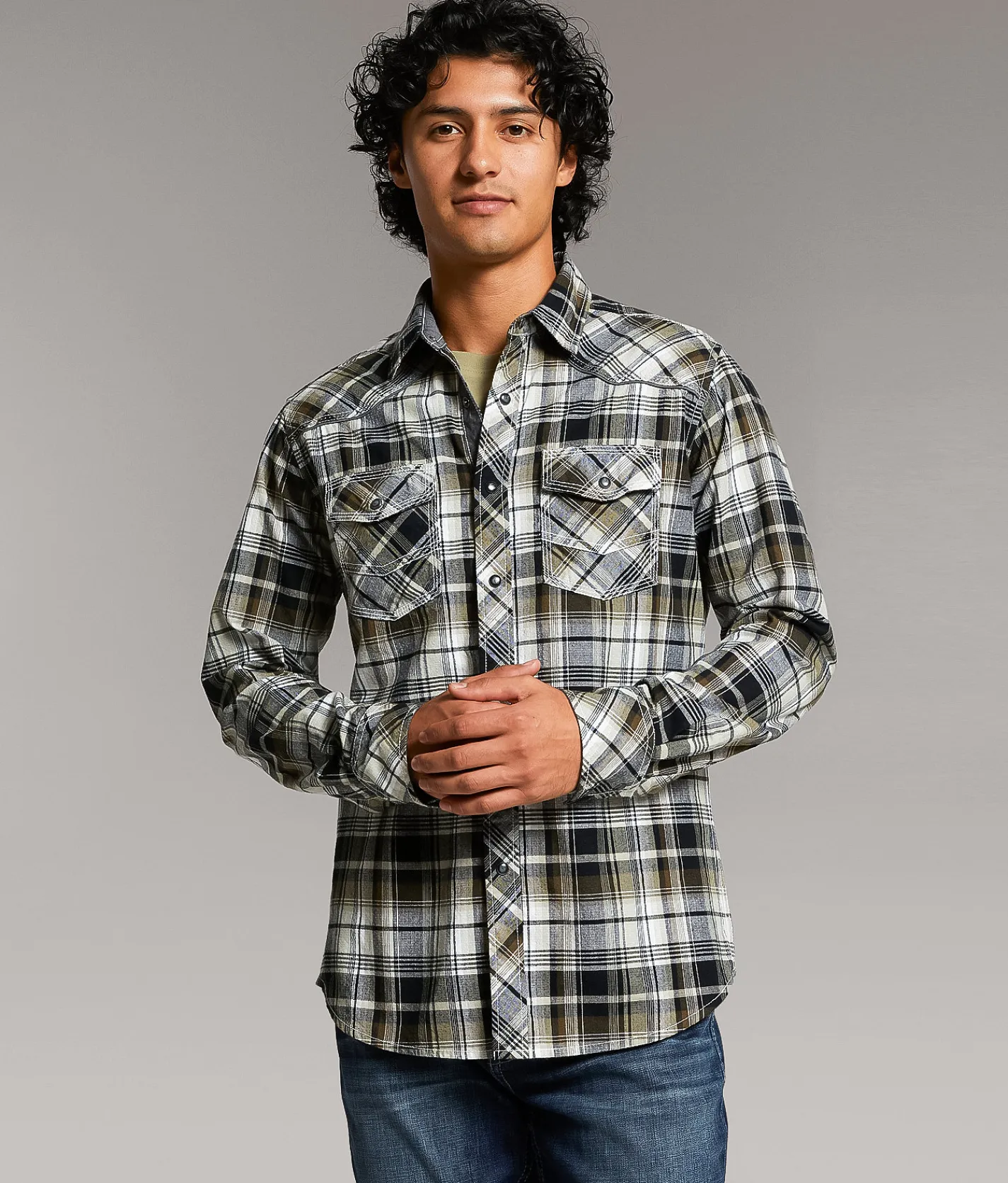 Tops | BKE Plaid Standard Shirt White Green