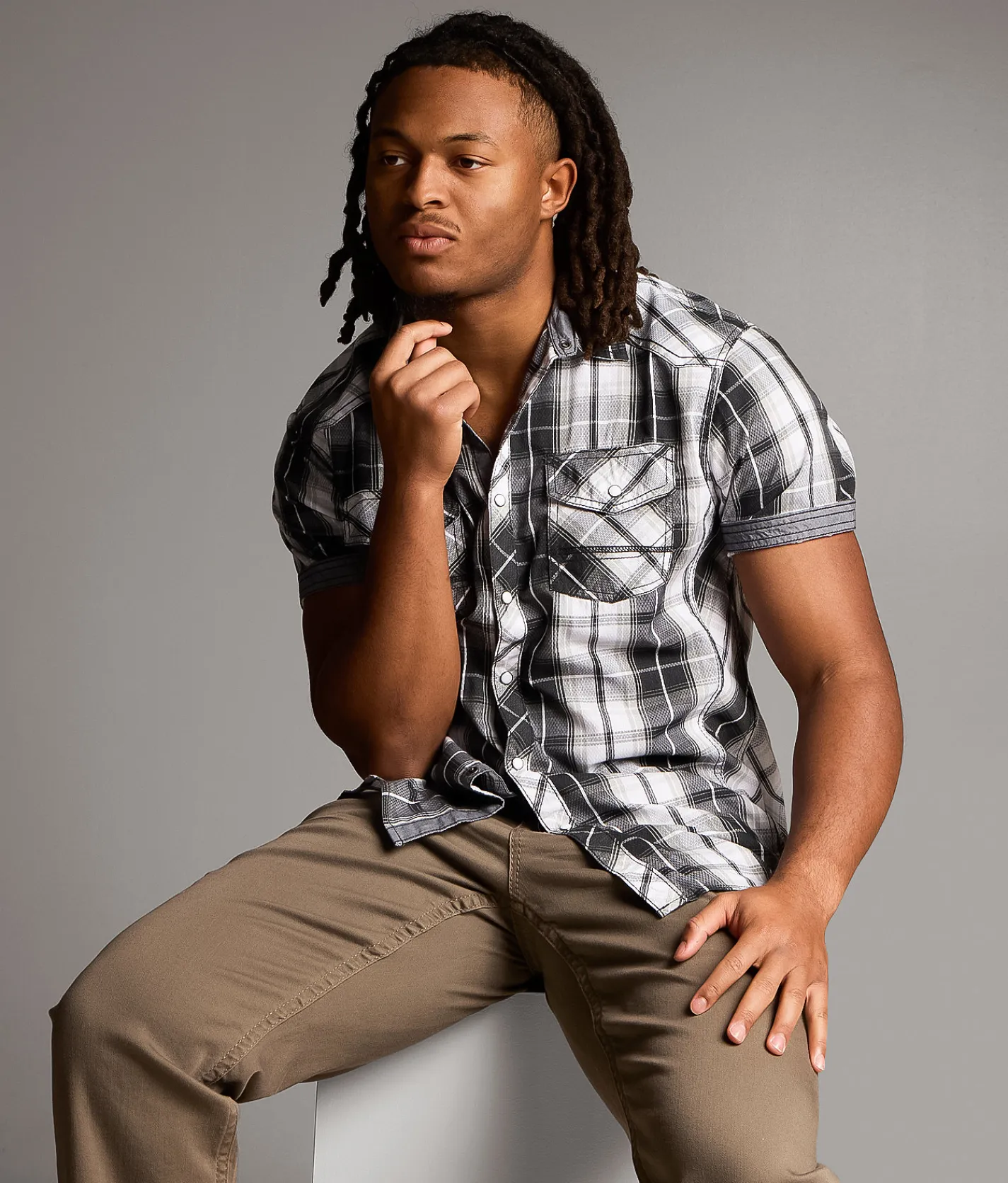 Tops | BKE Plaid Standard Shirt White Black Grey