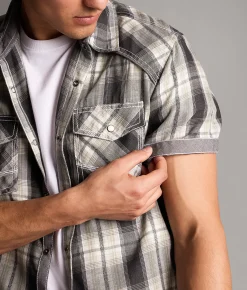 BKE Plaid Standard Shirt Black Green Discount