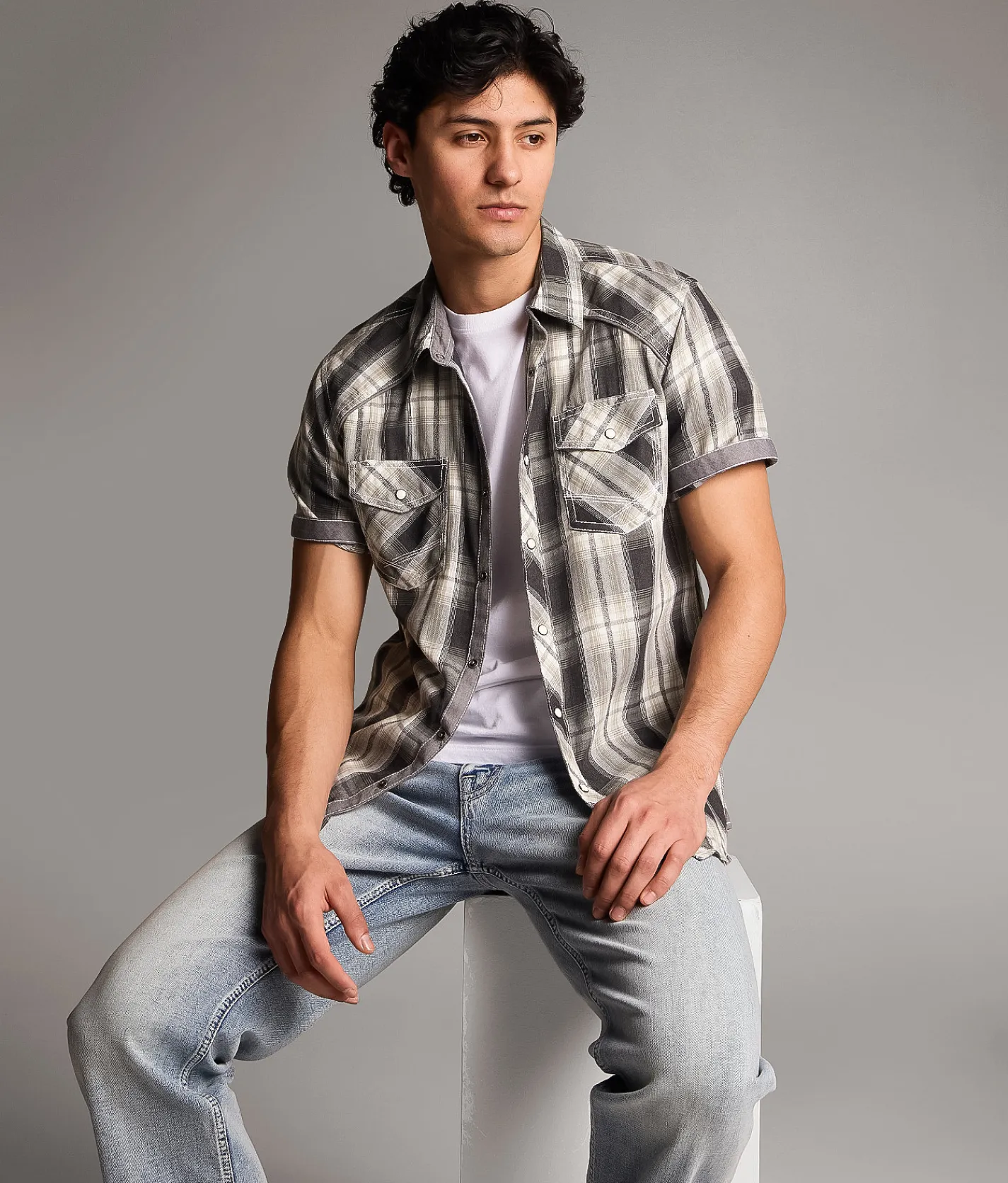 BKE Plaid Standard Shirt Black Green Discount