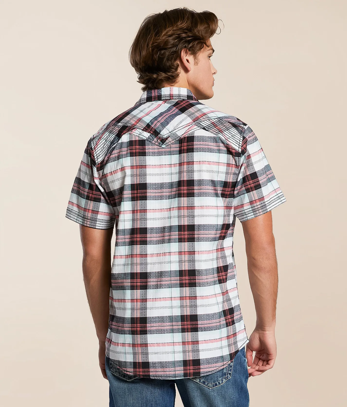 Tops | Buckle Black Plaid Standard Stretch Shirt Black White Pink