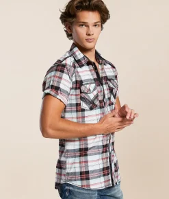 Tops | Buckle Black Plaid Standard Stretch Shirt Black White Pink