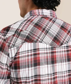 Buckle Black Plaid Standard Stretch Shirt White Black Red Online
