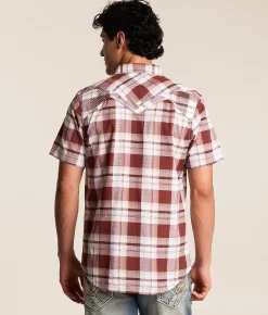 Tops | Buckle Black Plaid Standard Stretch Shirt White Red Brown