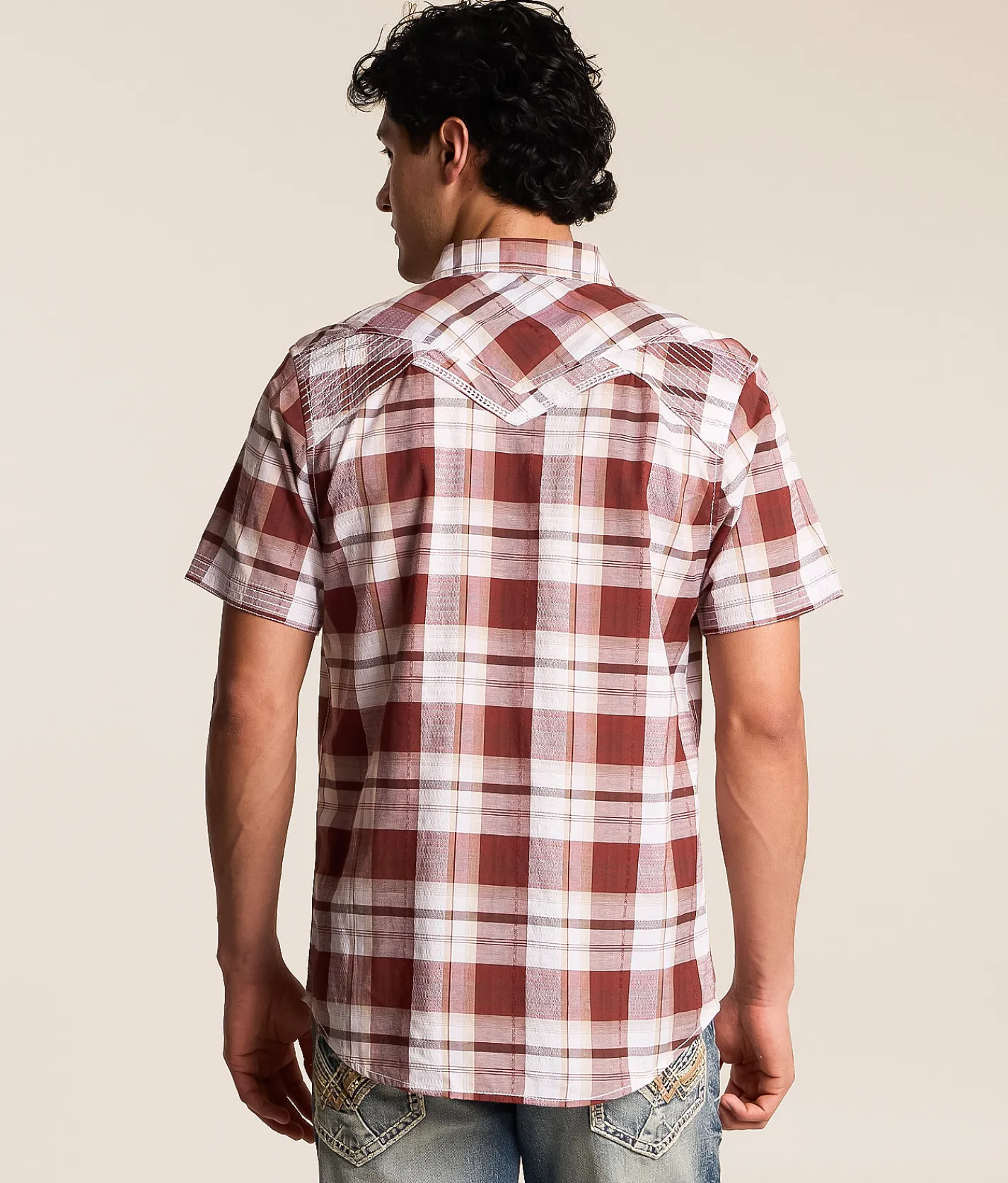 Tops | Buckle Black Plaid Standard Stretch Shirt White Red Brown