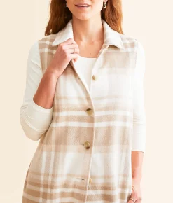 Open SZN Plaid Tunic Vest Beige Off White Best