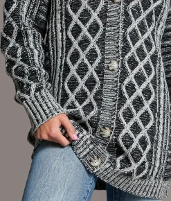 BKE Plated Cable Stitch Cardigan Sweater Plated Black Best