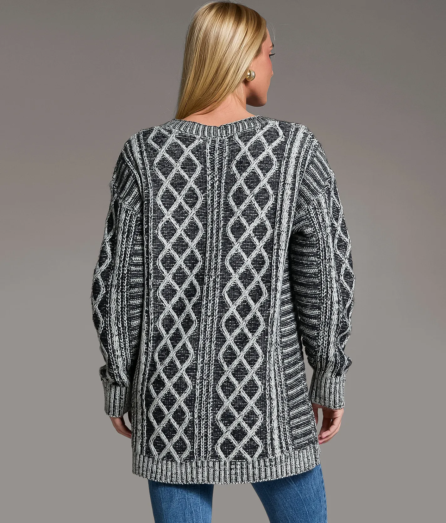 BKE Plated Cable Stitch Cardigan Sweater Plated Black Best